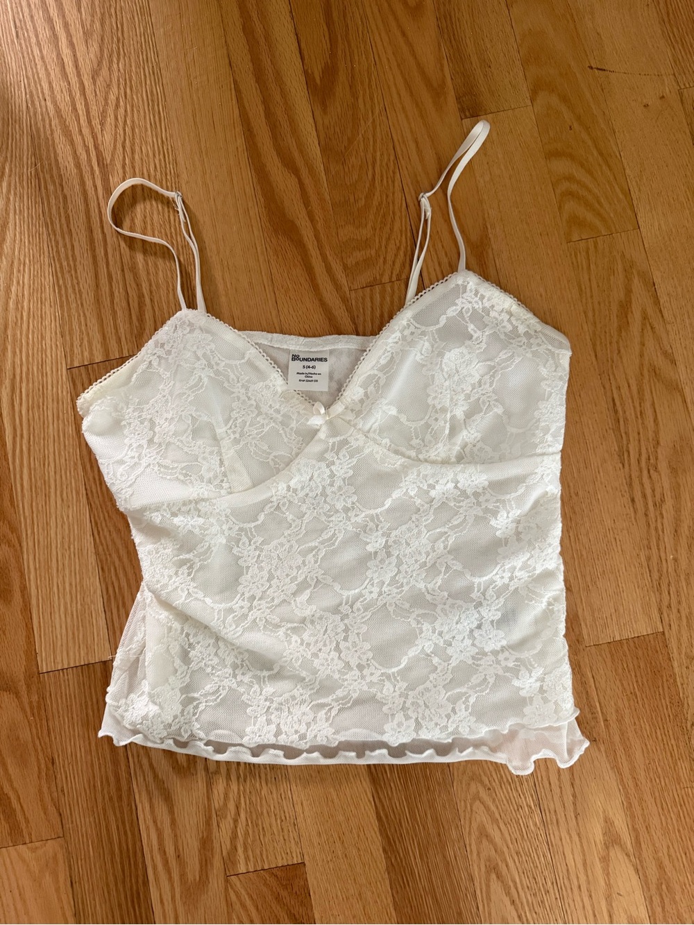 No Boundaries Ivory Lace Camisole with Bow Accent